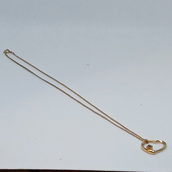 Vintage Gold Tone Open Heart Pendant Necklace with Faux Stone #13W - Picture 10 of 13